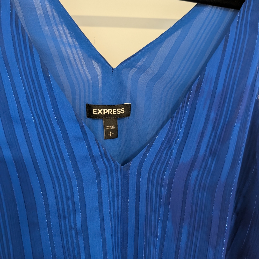 Express Blue Ribbed Tie Front Tank Top - Picture 2 of 3